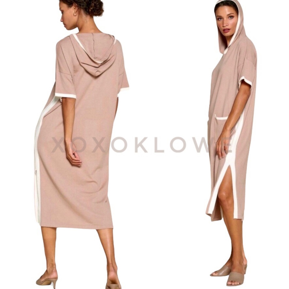 SALE Taupe Soft Knit Sporty Hooded Sweater Dress - Picture 3 of 7